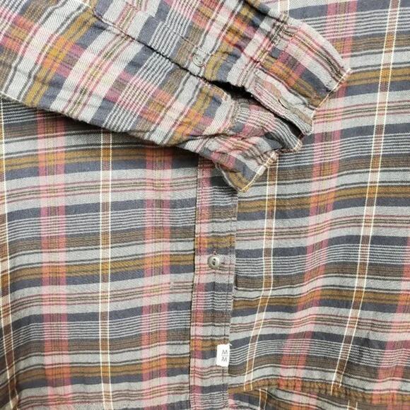 Melrose & Market Plaid Long Sleeve Button Down Blouse Womens Size M Brown Tan - Picture 4 of 9